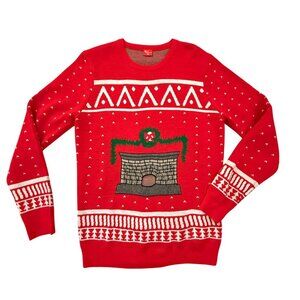 Fireplace Christmas Sweater Mens Medium Red Morph DigitalDudz Holiday Knit